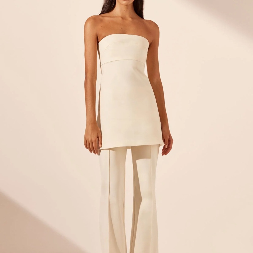 Shona Joy Cream Strapless Tunic & Flared Pants Set NWT
